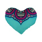 Blue Mandala Standard 16  Premium Flano Heart Shape Cushions