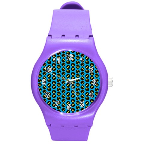 0059 Comic Head Bothered Smiley Pattern Round Plastic Sport Watch (M) from UrbanLoad.com Front