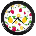 Strawberry Lemons Fruit Wall Clock (Black)