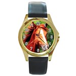 horses Round Gold Metal Watch