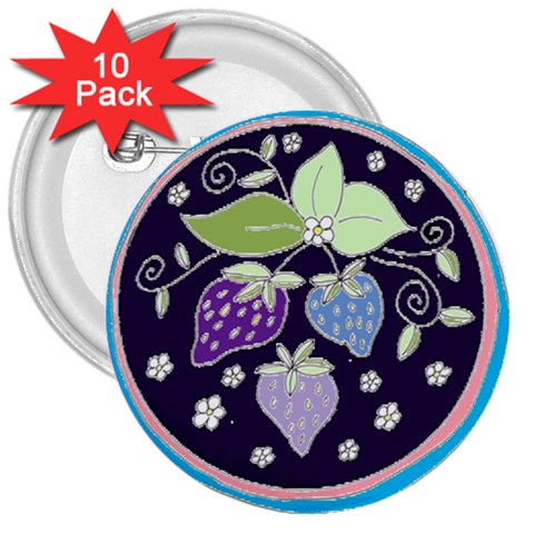 Strawberries on Lilac 3  Button (10 pack) from UrbanLoad.com Front