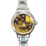 yellow flower butterfly Round Italian Charm Watch