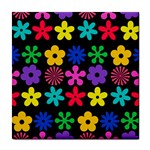 Colorful flowers on a black background pattern                                                            Tile Coaster
