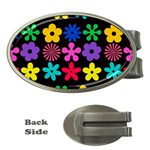 Colorful flowers on a black background pattern                                                            Money Clip (Oval)