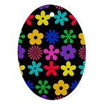Colorful flowers on a black background pattern                                                            Ornament (Oval)