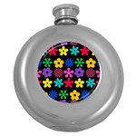 Colorful flowers on a black background pattern                                                            Hip Flask (5 oz)