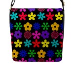 Colorful flowers on a black background pattern                                                            Flap Closure Messenger Bag (L)