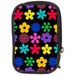 Colorful flowers on a black background pattern                                                            Compact Camera Leather Case