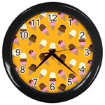 Ice cream on an orange background pattern                                                             Wall Clock (Black)