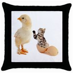 Kitten in an egg with chick Throw Pillow Case (Black)