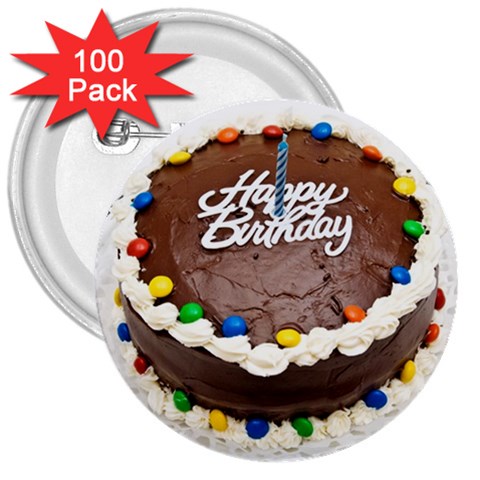 Birthday Cake 3  Button (100 pack) from UrbanLoad.com Front