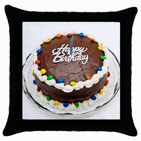 Birthday Cake Throw Pillow Case (Black) from UrbanLoad.com Front