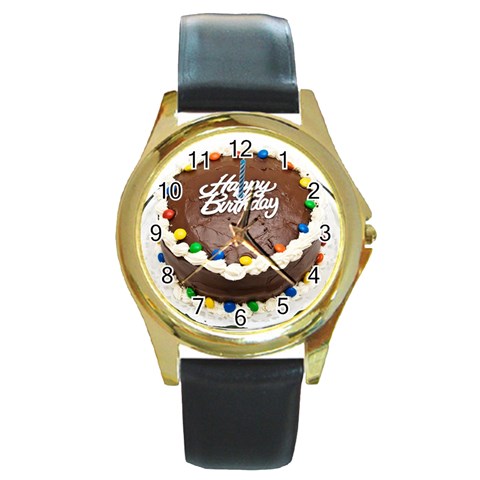 Birthday Cake Round Gold Metal Watch from UrbanLoad.com Front