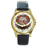 Birthday Cake Round Gold Metal Watch