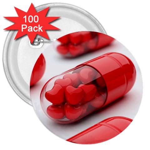 Heart Capsule 3  Button (100 pack) from UrbanLoad.com Front