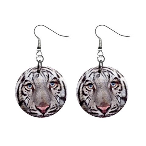 white tiger 1  Button Earrings from UrbanLoad.com Front