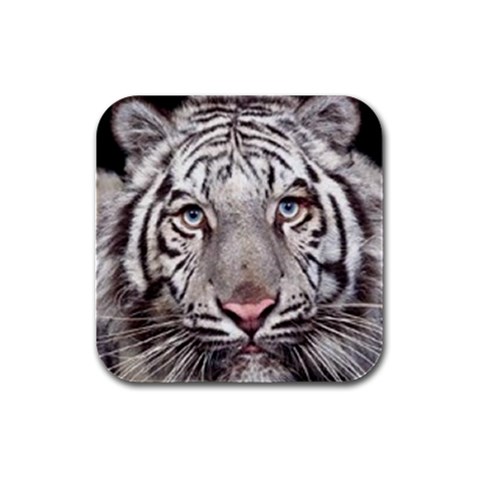 white tiger Rubber Square Coaster (4 pack) from UrbanLoad.com Front