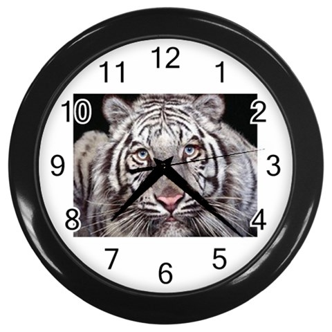white tiger Wall Clock (Black) from UrbanLoad.com Front