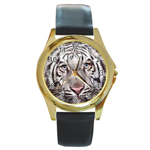 white tiger Round Gold Metal Watch from UrbanLoad.com Front