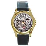 white tiger Round Gold Metal Watch