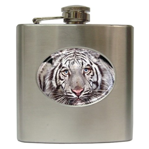 white tiger Hip Flask (6 oz) from UrbanLoad.com Front