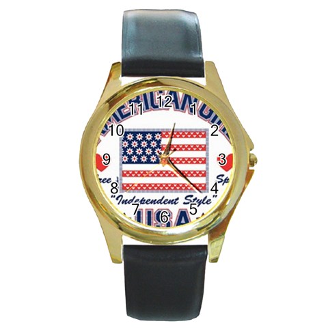 usa 2 Round Gold Metal Watch from UrbanLoad.com Front