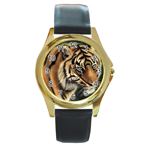 tiger Round Gold Metal Watch from UrbanLoad.com Front