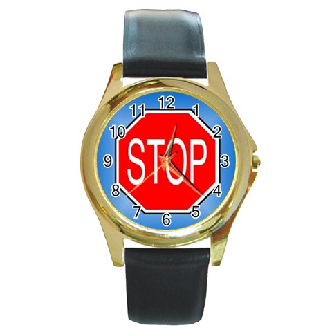 stopsign Round Gold Metal Watch from UrbanLoad.com Front