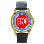 stopsign Round Gold Metal Watch