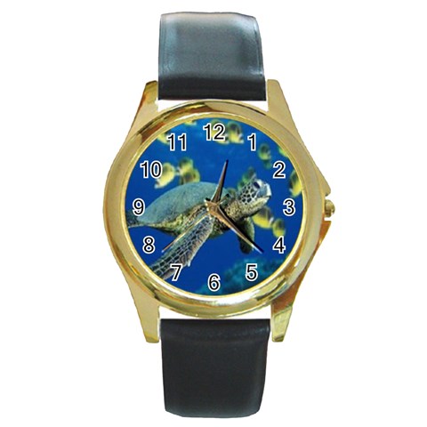sea turtle Round Gold Metal Watch from UrbanLoad.com Front