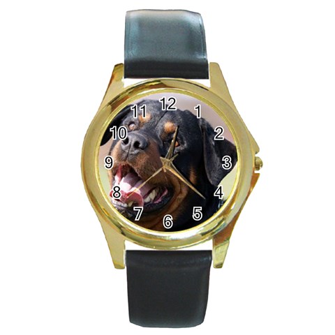 rottweiler Round Gold Metal Watch from UrbanLoad.com Front