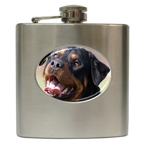 rottweiler Hip Flask (6 oz) from UrbanLoad.com Front