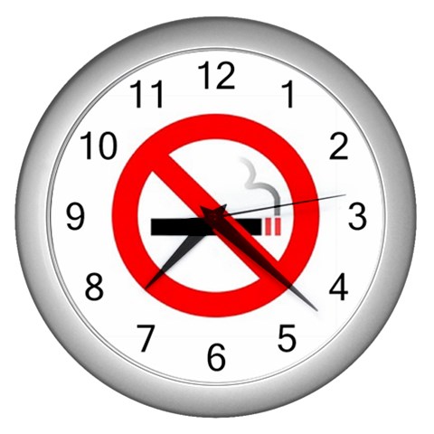 no smoking Wall Clock (Silver) from UrbanLoad.com Front