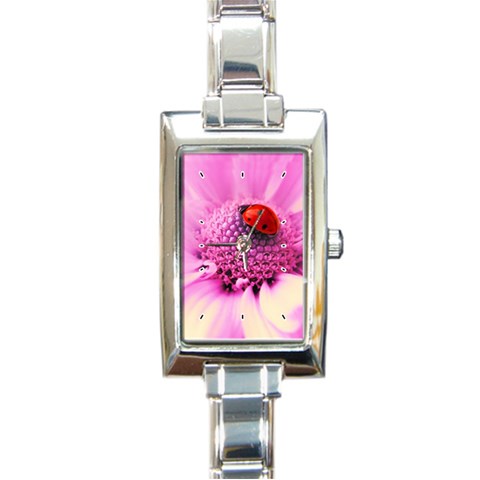 Ladybug On a Flower Rectangular Italian Charm Watch from UrbanLoad.com Front