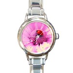 Ladybug On a Flower Round Italian Charm Watch