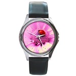 Ladybug On a Flower Round Metal Watch