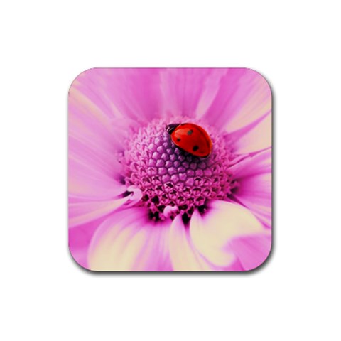 Ladybug On a Flower Rubber Coaster (Square) from UrbanLoad.com Front