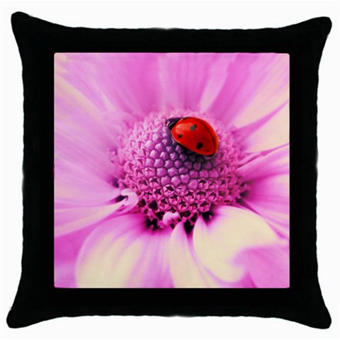 Ladybug On a Flower Throw Pillow Case (Black) from UrbanLoad.com Front