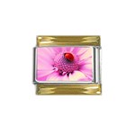 Ladybug On a Flower Gold Trim Italian Charm (9mm)