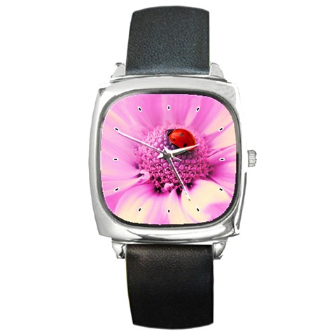Ladybug On a Flower Square Metal Watch from UrbanLoad.com Front