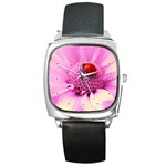 Ladybug On a Flower Square Metal Watch