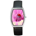 Ladybug On a Flower Barrel Style Metal Watch