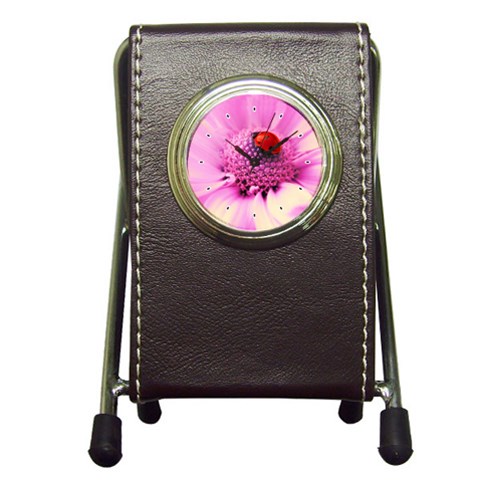 Ladybug On a Flower Pen Holder Desk Clock from UrbanLoad.com Front