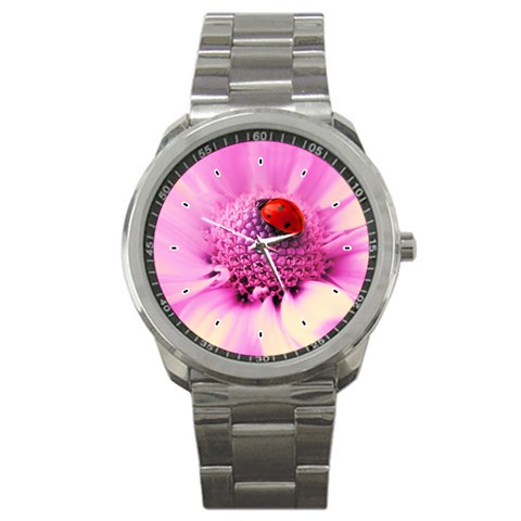 Ladybug On a Flower Sport Metal Watch from UrbanLoad.com Front