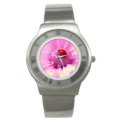 Ladybug On a Flower Stainless Steel Watch from UrbanLoad.com Front