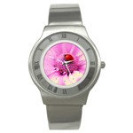 Ladybug On a Flower Stainless Steel Watch