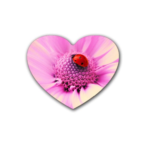 Ladybug On a Flower Rubber Coaster (Heart) from UrbanLoad.com Front