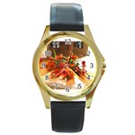 flowers Round Gold Metal Watch