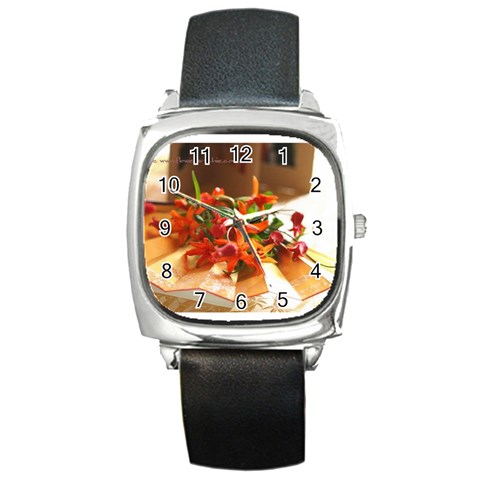 flowers Square Metal Watch from UrbanLoad.com Front