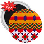 Red flowers and colorful squares                                                                  3  Magnet (10 pack)